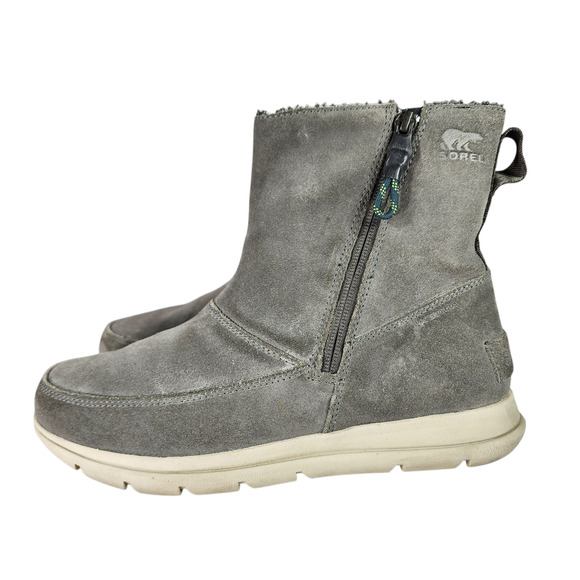 Sorel Boots Womens Sz 8 Explorer Joan Gray Suede Faux Fur Waterproof Winter READ - Picture 3 of 12